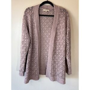 My Danielle Womens Open Knit Cardigan Sweater‎ Size L Lavender Long Sleeves